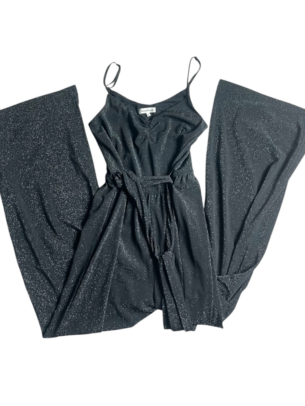 Heartloom Black Sparkle Wide-Leg Jumpsuit with Tie Belt